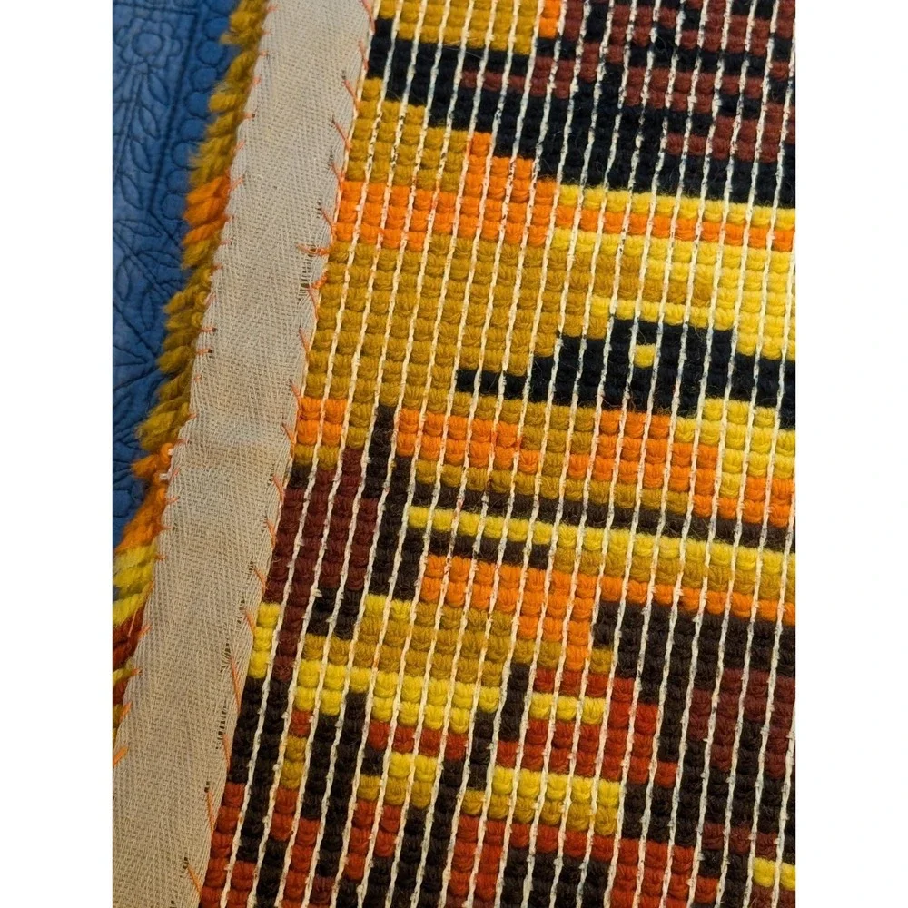Vintage 70s Geese in Flight Latch Hook Rug Wall Hanging Sunset 24x18 Ready to...